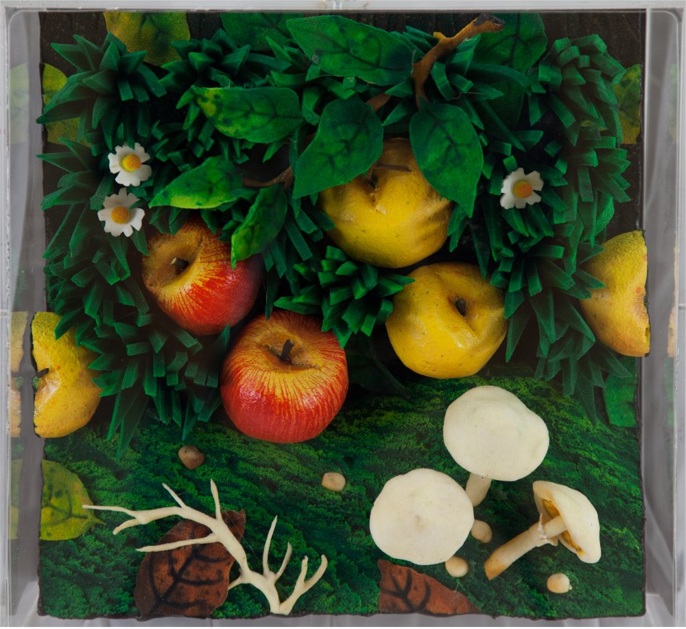 piero gilardi: Mele e funghi, autentica dell'artista su foto
